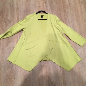 Asymmetrical cascade cardigan pockets french terry